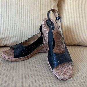 B.O.C. 3.5” Wedge Floral Black Sandals Size 11 Cork Heel